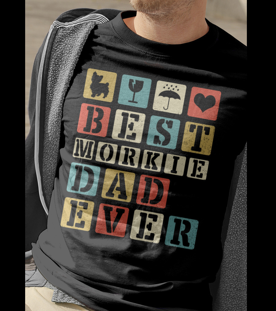 Best Morkie Dad Ever Vintage Style92 Blocks Heart Dog Elements T-Shirt