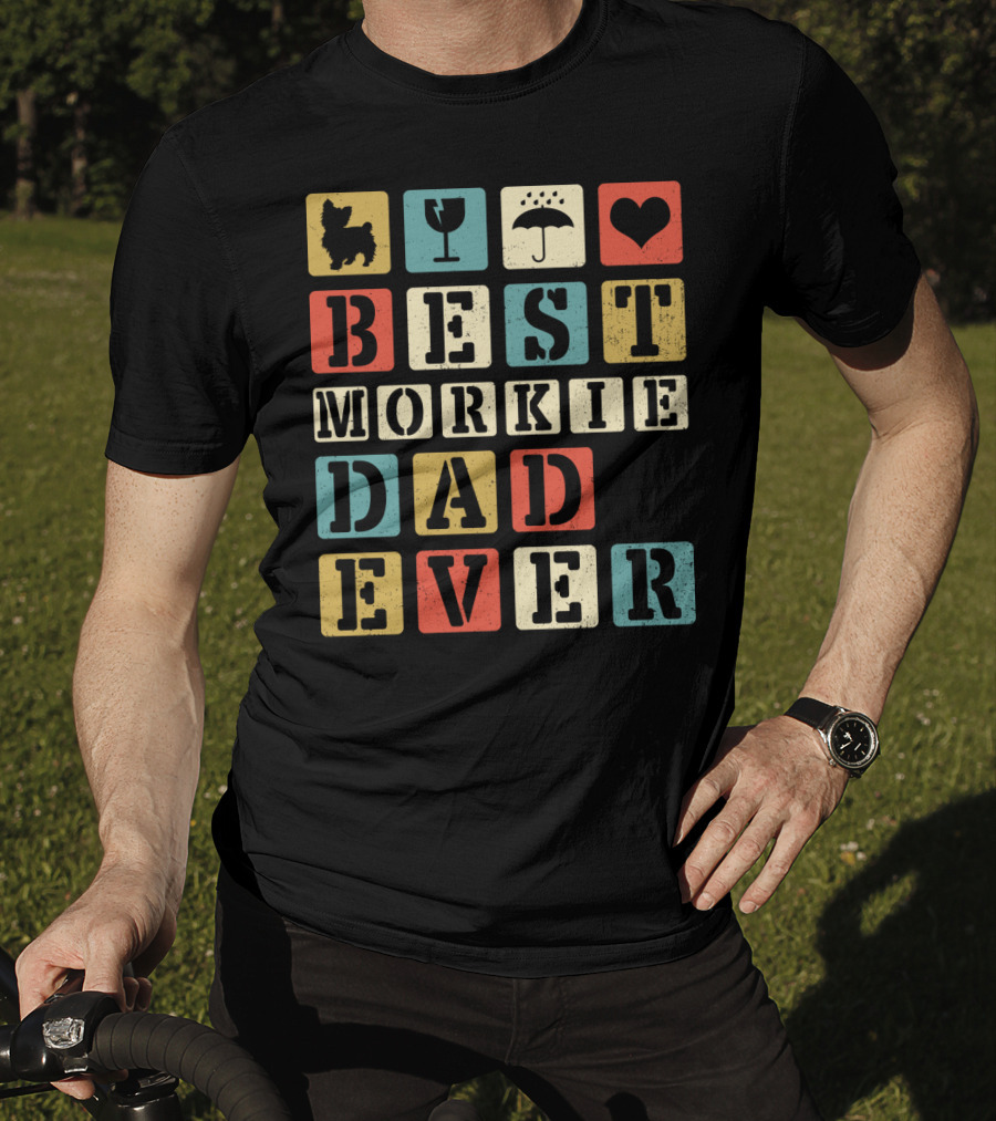 Best Morkie Dad Ever Vintage Style92 Blocks Heart Dog Elements T-Shirt