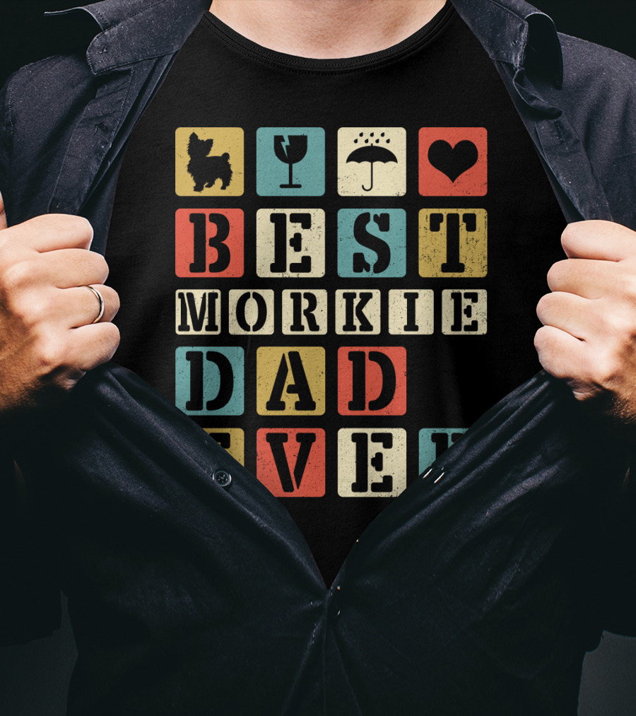 Best Morkie Dad Ever Vintage Style92 Blocks Heart Dog Elements T-Shirt
