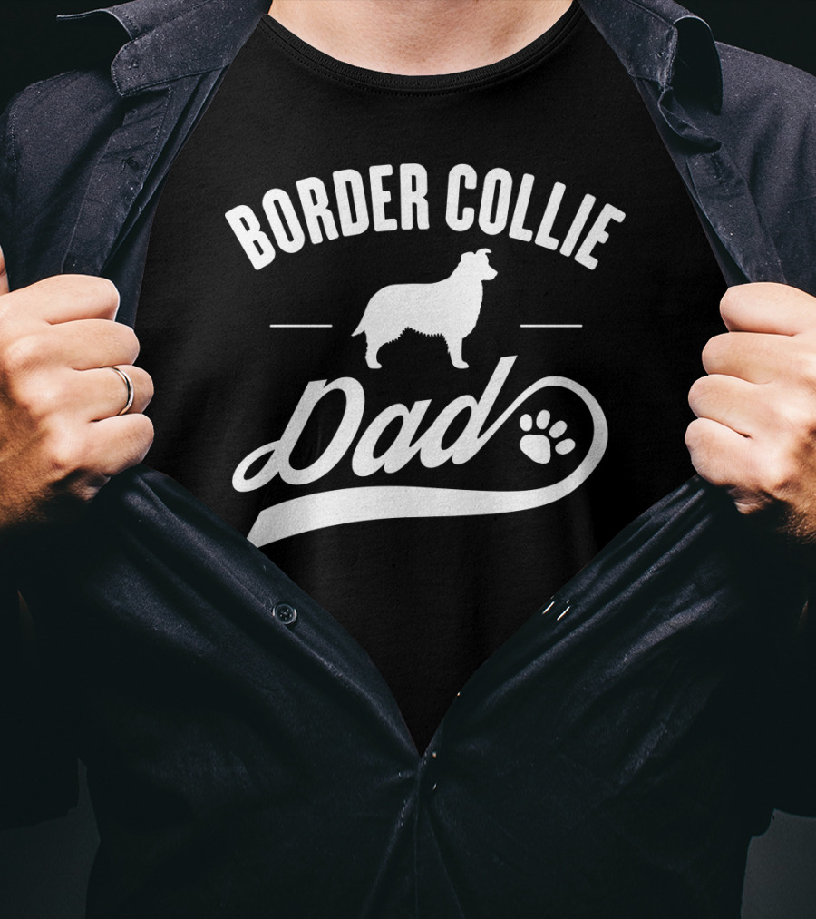 Border Collie Dad Dog Owner Lover Paw Prints T-Shirt