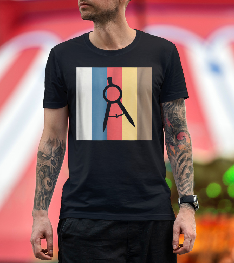 Cool Divider Vintage Architecture Compass on Retro Color Stripes T-Shirt