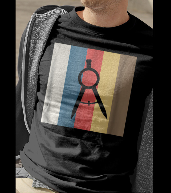 Cool Divider Vintage Architecture Compass On Retro Color Stripes T-Shirt