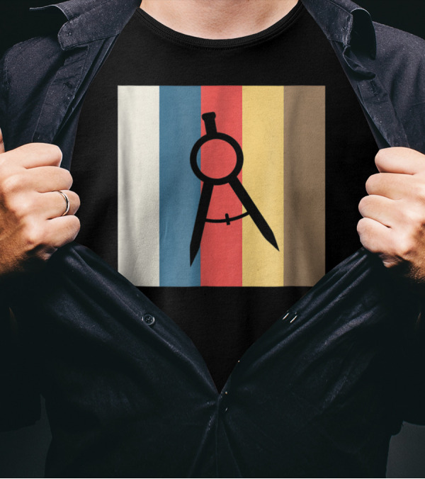 Cool Divider Vintage Architecture Compass On Retro Color Stripes T-Shirt