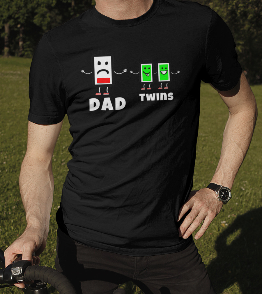 Dad Twins Low Battery Full Charge Family Humor T-Shirt