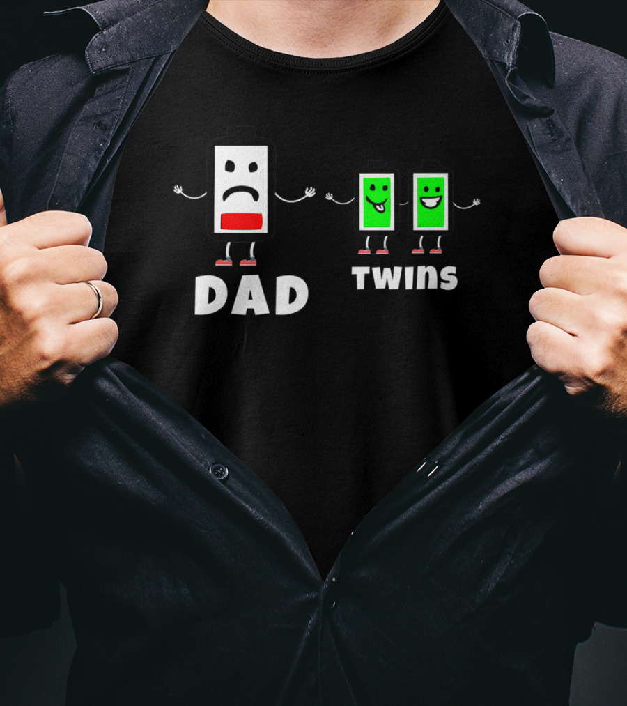 Dad Twins Low Battery Full Charge Family Humor T-Shirt