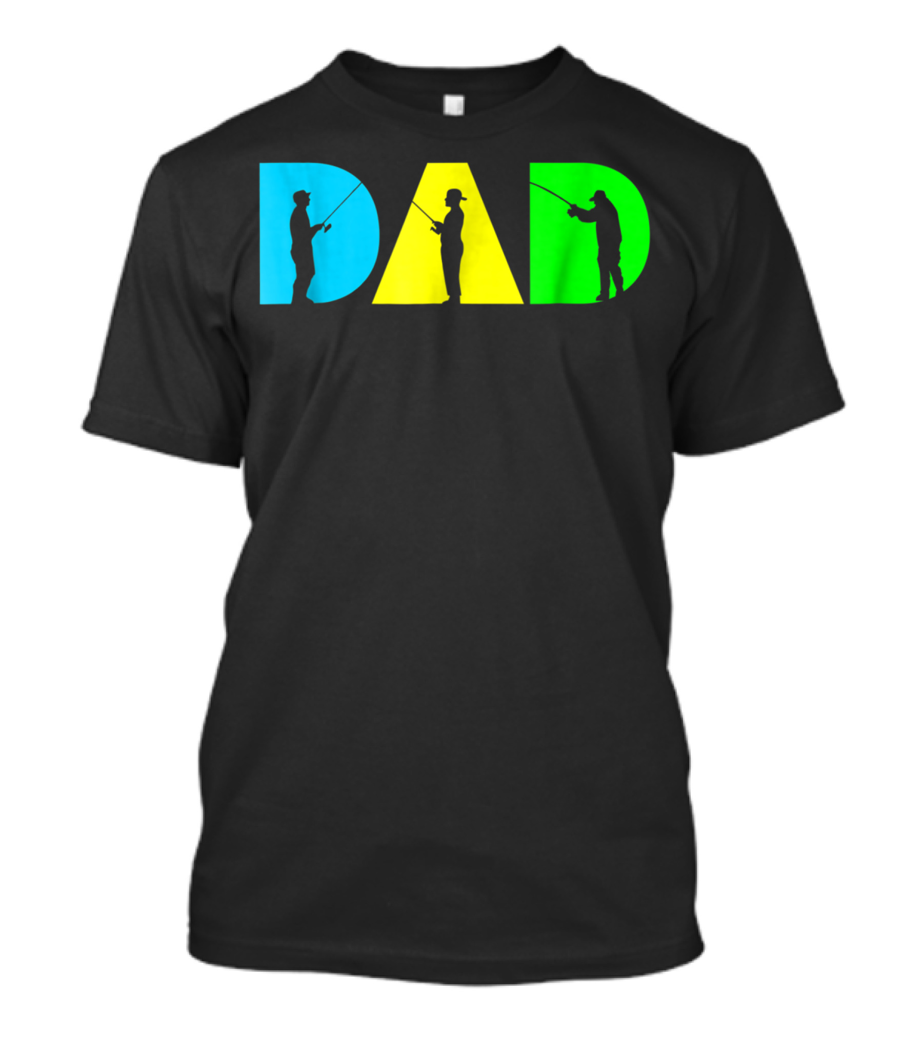 Funny Dad Fishing Silhouette Blue Yellow Green Design Father76 T-Shirt