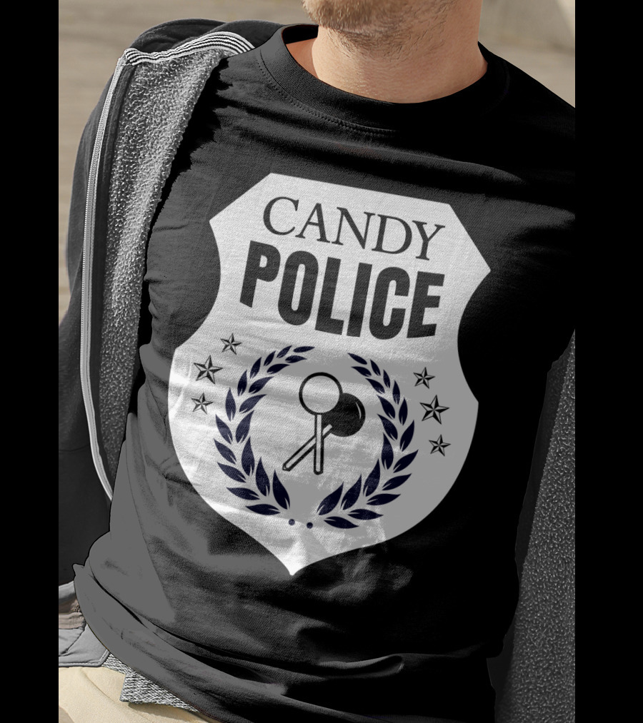 Candy Police Badge Funny Halloween Saying Parent Tee28 T-Shirt