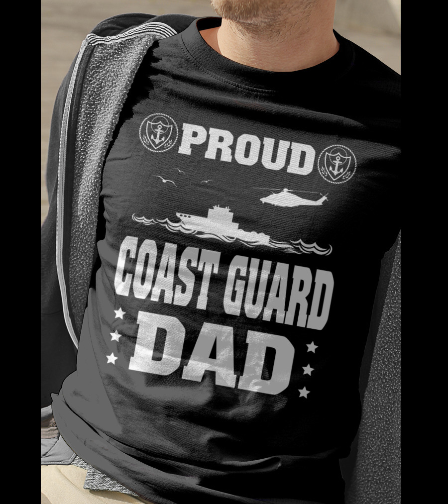 Proud Coast Guard Dad Helicopter And Ship Memorial Day Recognition T-Shirt