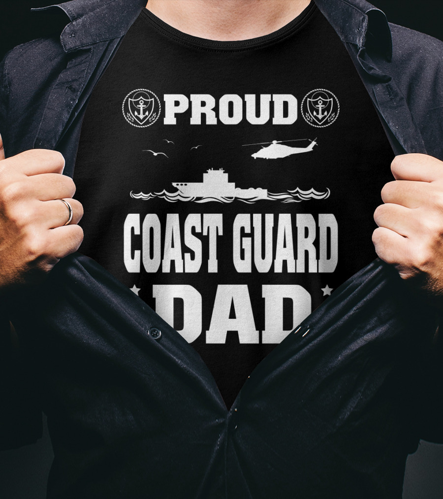 Proud Coast Guard Dad Helicopter And Ship Memorial Day Recognition T-Shirt