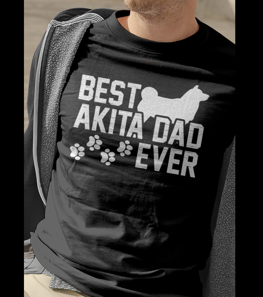 Best Akita Dad Ever Funny Idea With Paw Prints T-Shirt