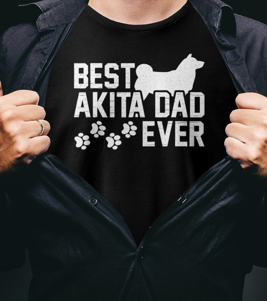Best Akita Dad Ever Funny Idea With Paw Prints T-Shirt