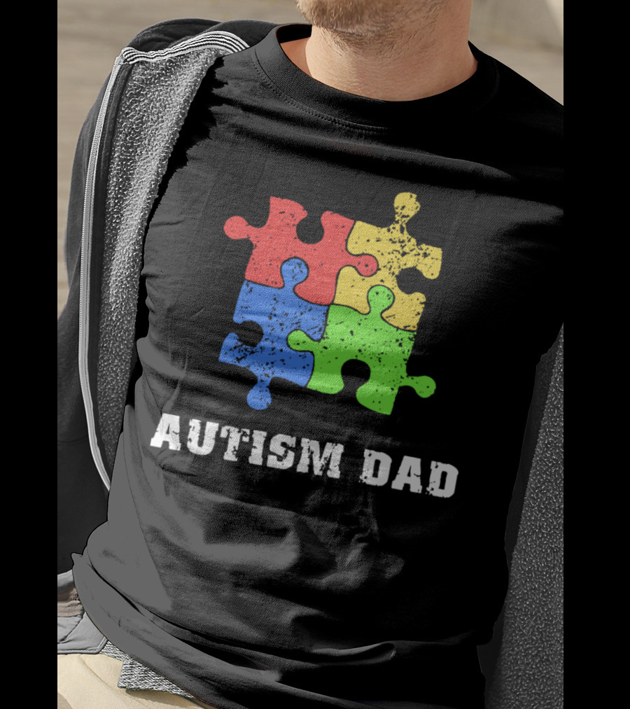 Autism Dad Puzzle Piece Support Educate Love Tee99 T-Shirt