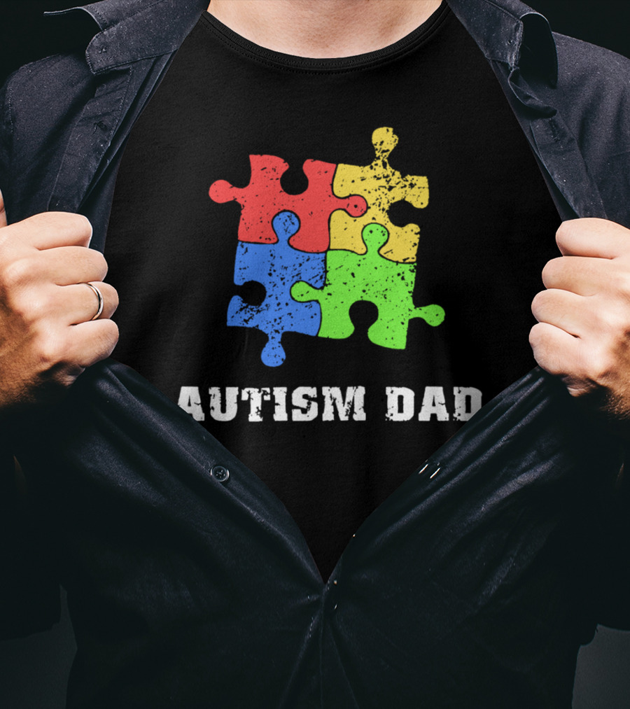 Autism Dad Puzzle Piece Support Educate Love Tee99 T-Shirt