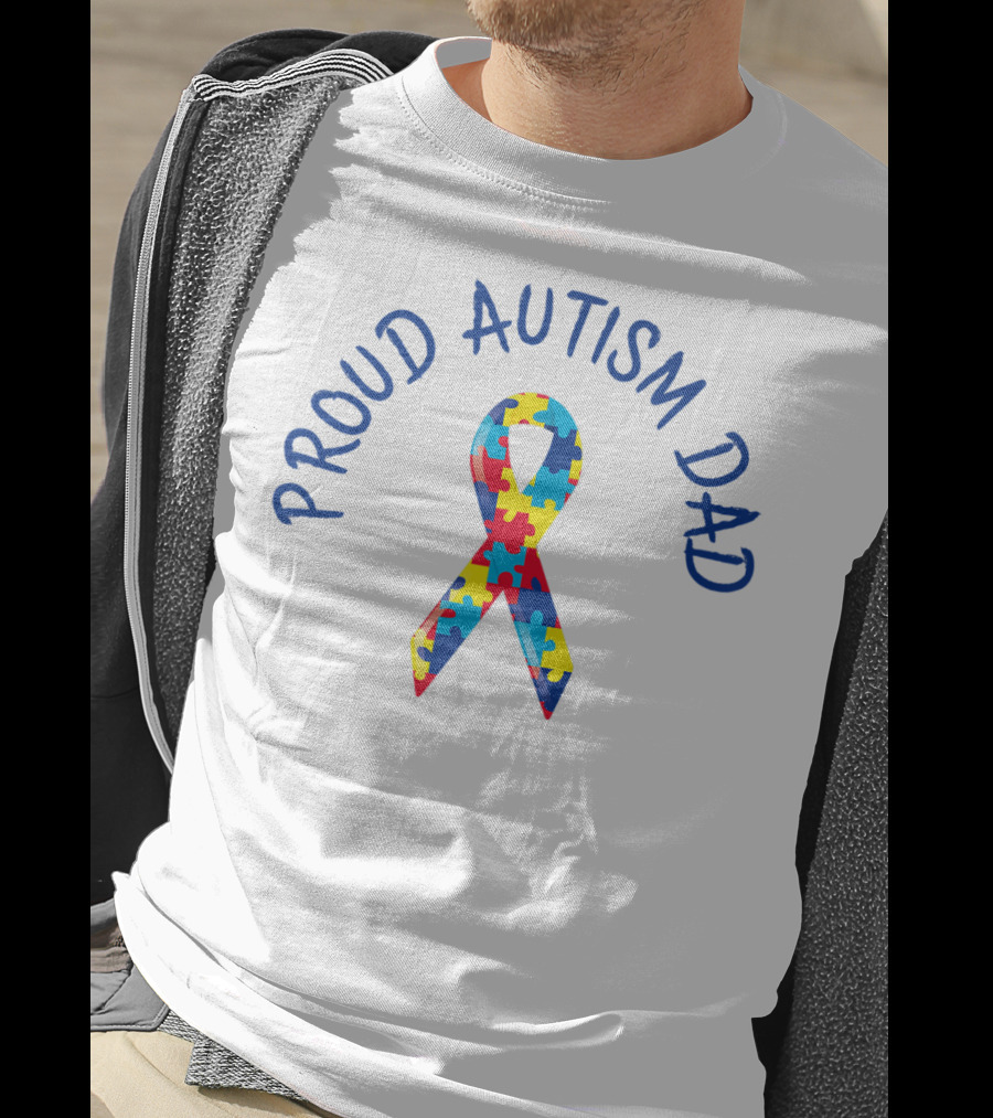 Proud Autism Dad Puzzle Ribbon 15 Support Men Grandpa Papa T-Shirt
