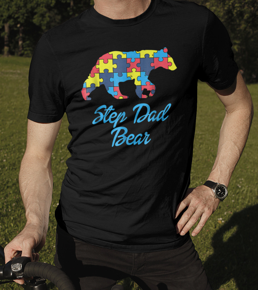 Step Dad Bear Autism Awareness Puzzle T-Shirt