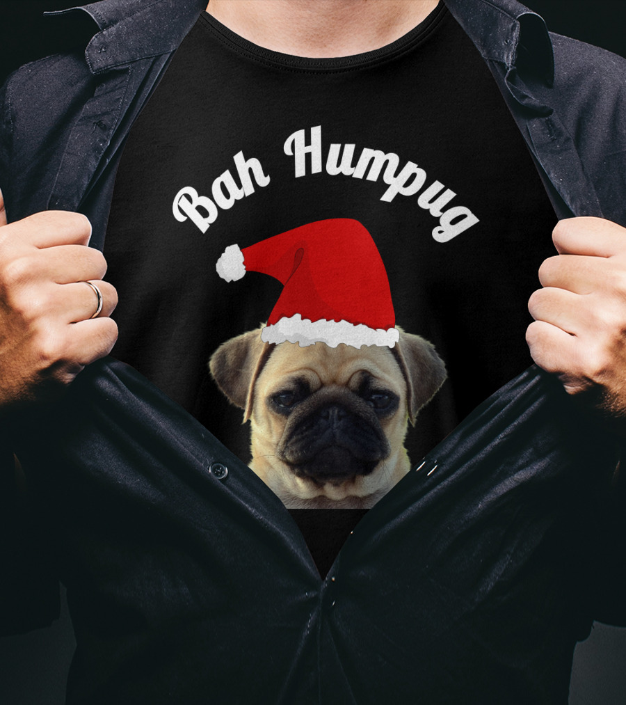 Bah Humpug Pug Santa Hat Christmas Fun T-Shirt