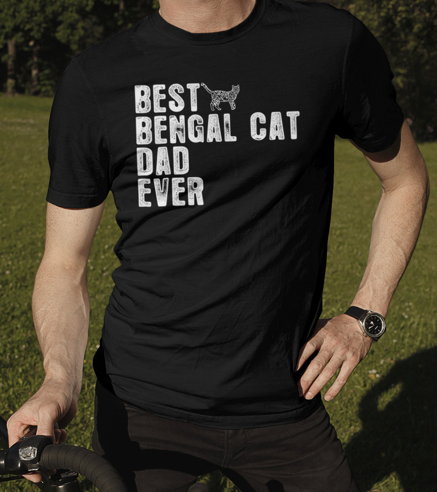 Best Bengal Cat Dad Ever With Cat Outline T-Shirt