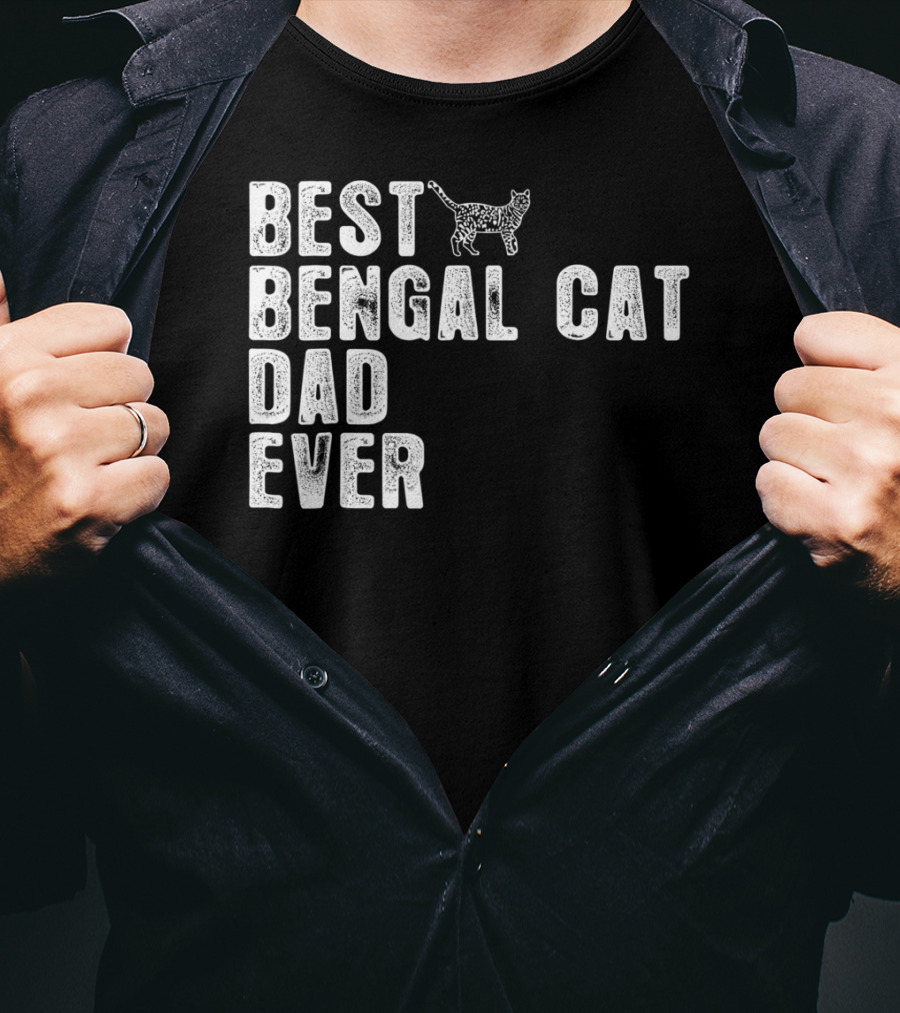 Best Bengal Cat Dad Ever With Cat Outline T-Shirt
