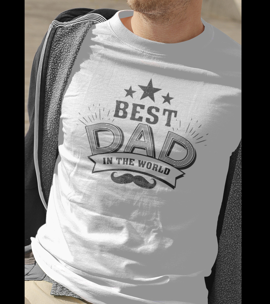 Best Dad In The World Funny Holiday 37 Mustache Stars T-Shirt