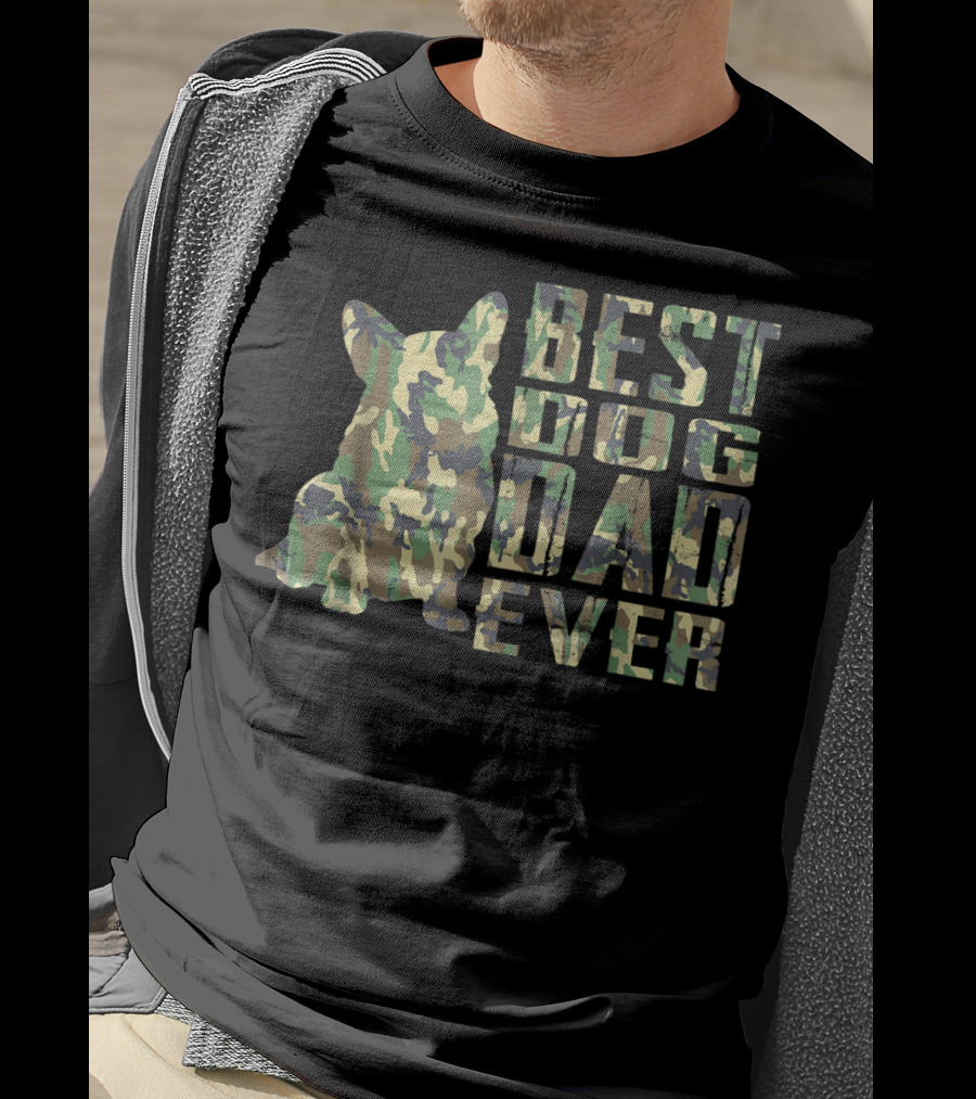 Best Dog Dad Ever Camo Pattern Text With Dog T-Shirt