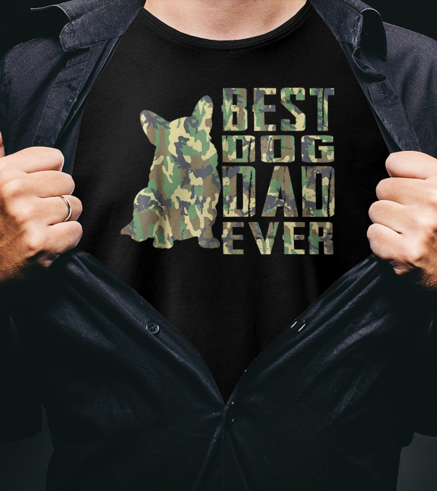 Best Dog Dad Ever Camo Pattern Text With Dog T-Shirt