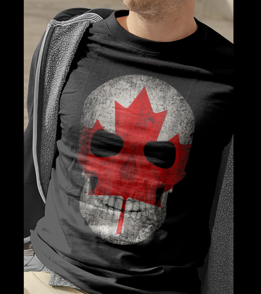 Canada Flag Skull Hockey Dad Canadian Boys T-Shirt