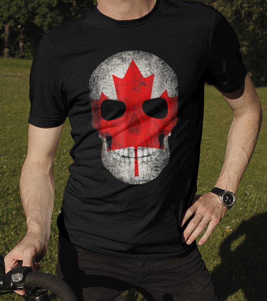 Canada Flag Skull Hockey Dad Canadian Boys T-Shirt