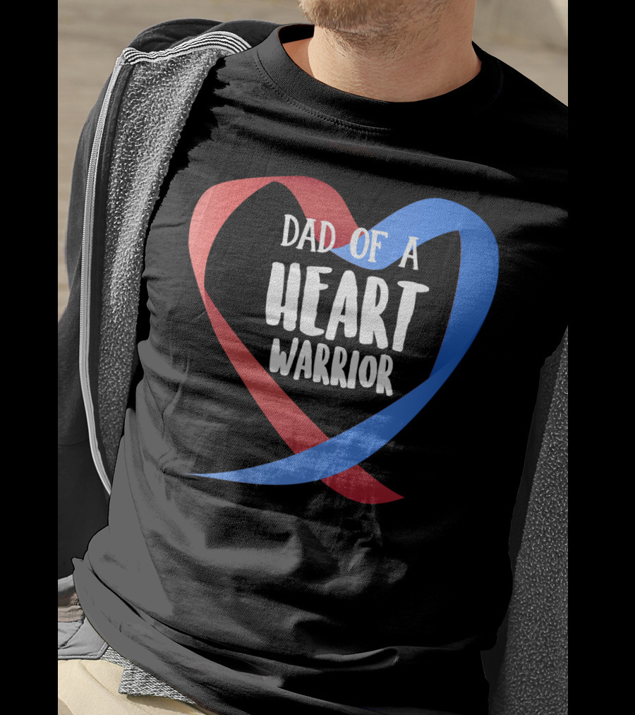 Dad Of A Heart Warrior CHD Awareness Red And Blue Ribbon Heart T-Shirt