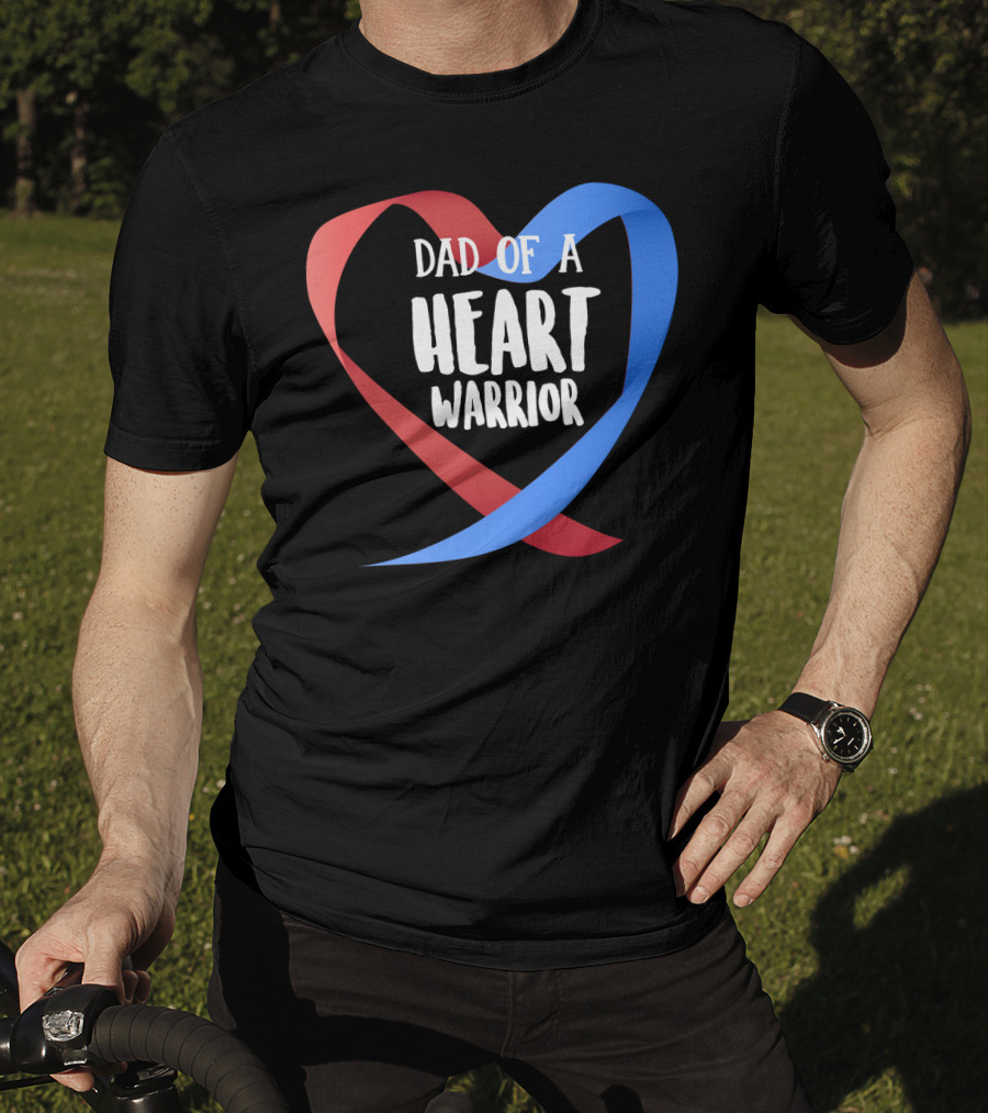 Dad Of A Heart Warrior CHD Awareness Red And Blue Ribbon Heart T-Shirt