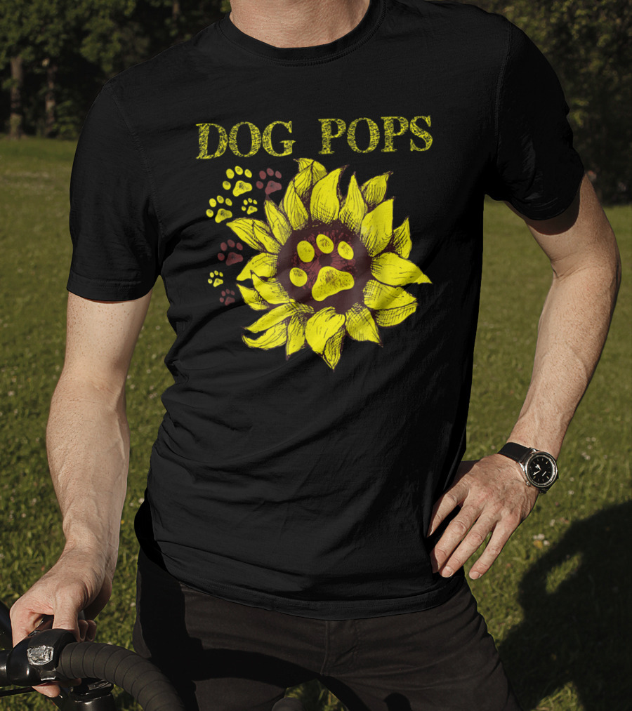Dog Pops Sunflower Paw Prints Dog Dad T-Shirt