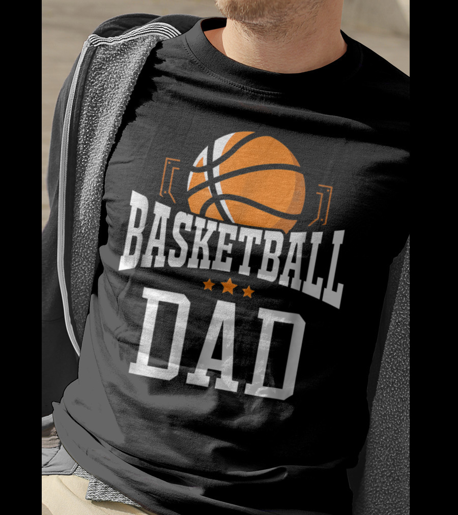 Basketball Dad With Orange Hoop Icon And Stars T-Shirt