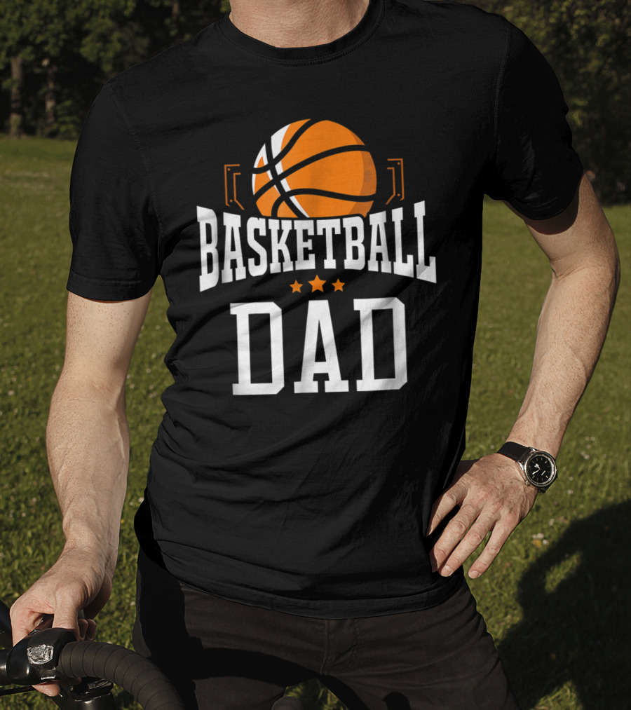 Basketball Dad With Orange Hoop Icon And Stars T-Shirt
