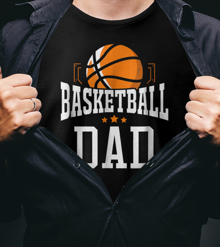 Basketball Dad With Orange Hoop Icon And Stars T-Shirt