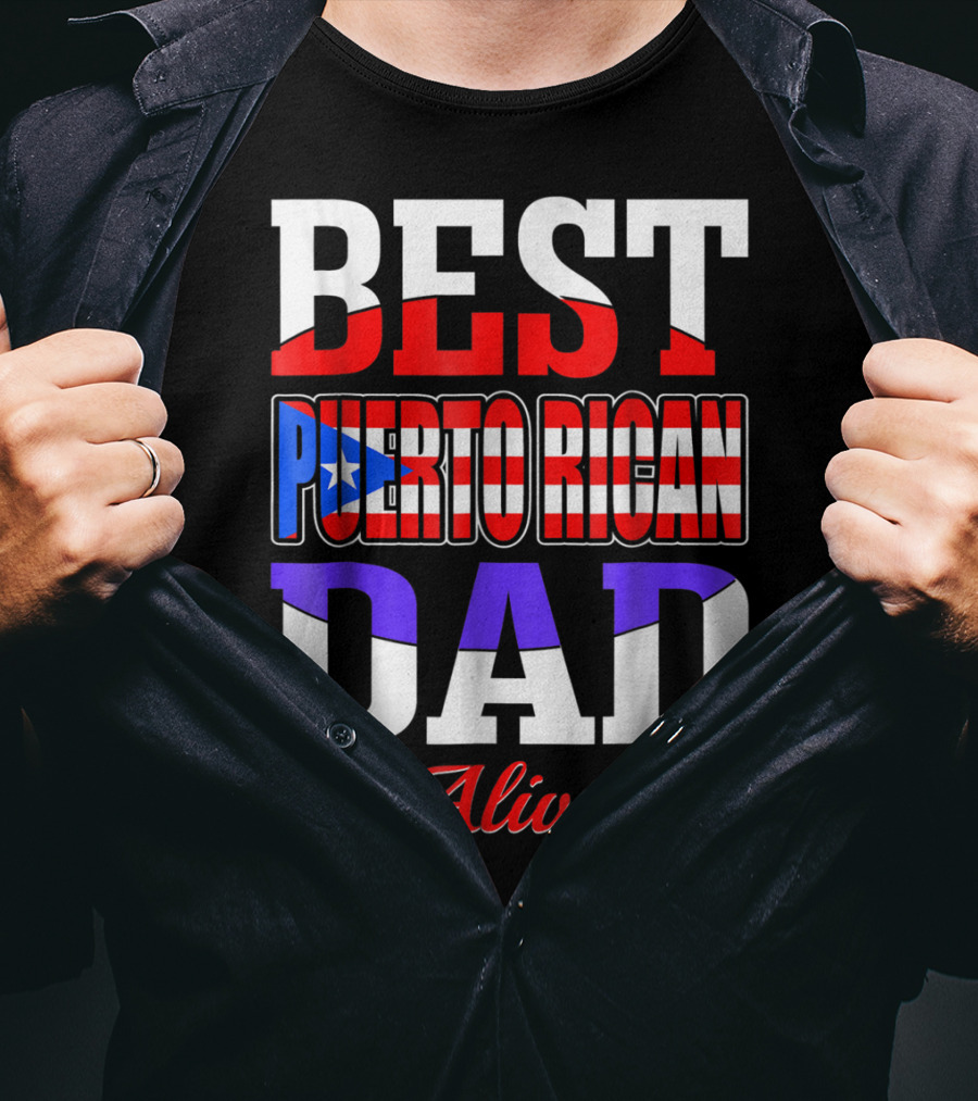 Best Puerto Rican Dad Alive USA Flag Style With Hearts T-Shirt