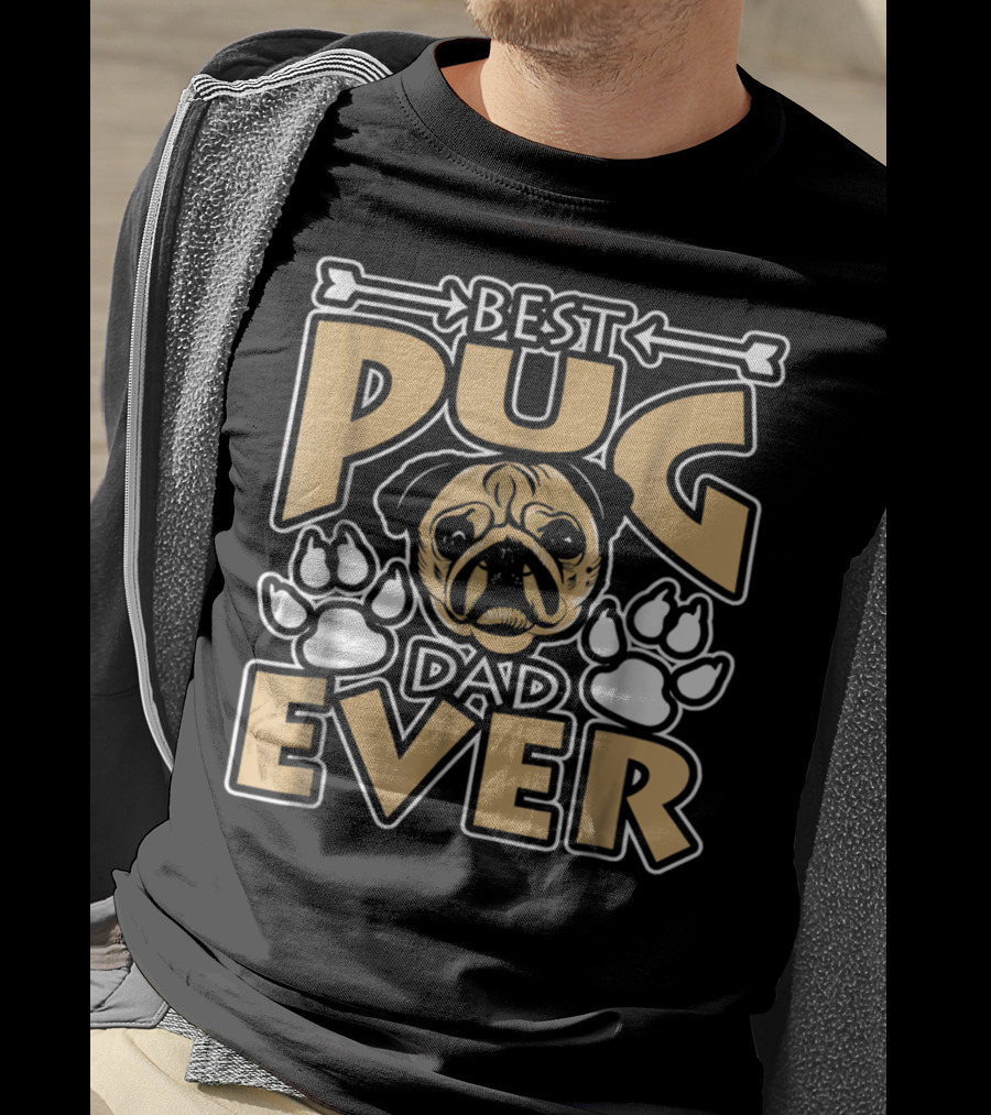 Best Pug Dad Ever With Paw Prints And Dog Bone Elements T-Shirt