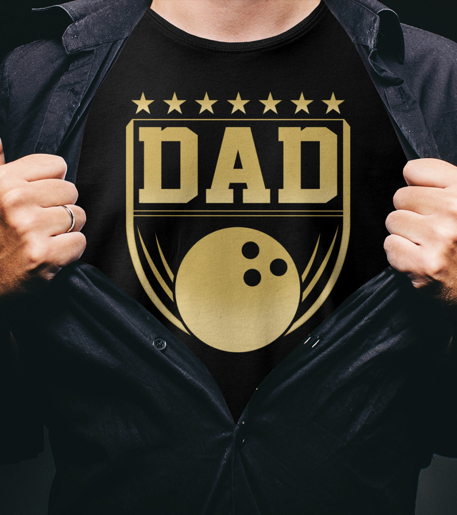 Dad Gold Bowling Ball Coach Stars Funny T-Shirt