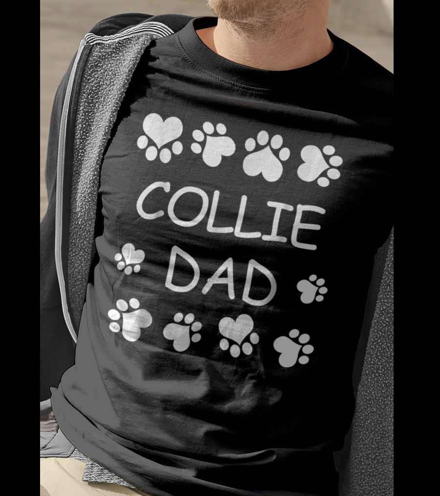Collie Dad Paw Prints Heart Design Christmas Birthday T-Shirt