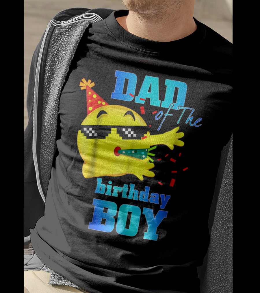 Dad Of The Birthday Boy Dabbing Emoji With Party Hat And Confetti T-Shirt