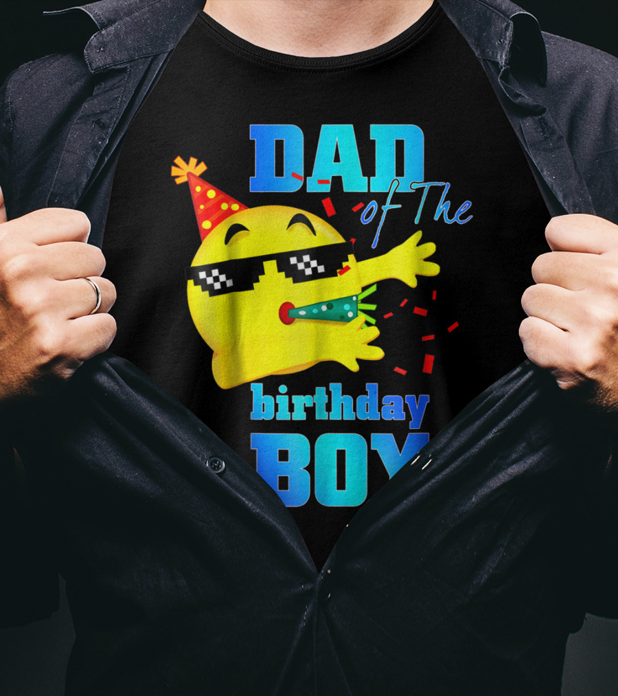 Dad Of The Birthday Boy Dabbing Emoji With Party Hat And Confetti T-Shirt