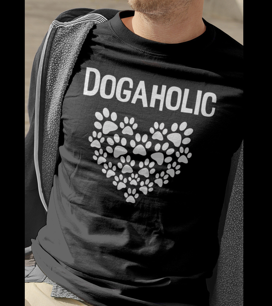 Dogaholic Heart Paw Print Dog Lover Moms Dads 17 T-Shirt