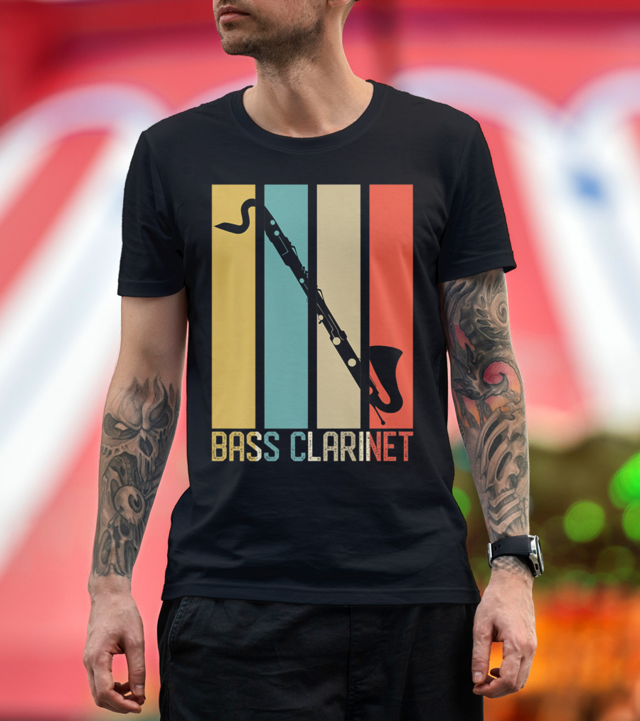 Bass Clarinet Marching Band Dad High School Vintage Stripes T-Shirt