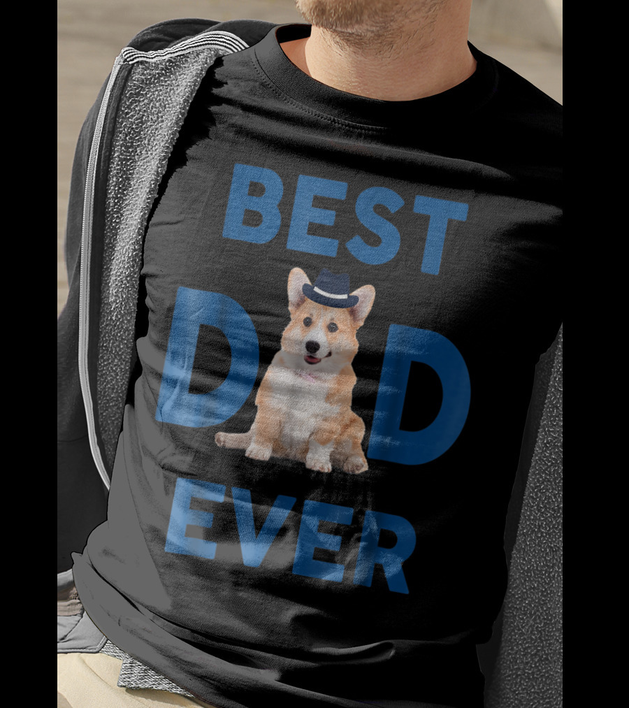 Best Dad Ever Corgi Pup Wearing Hat T-Shirt