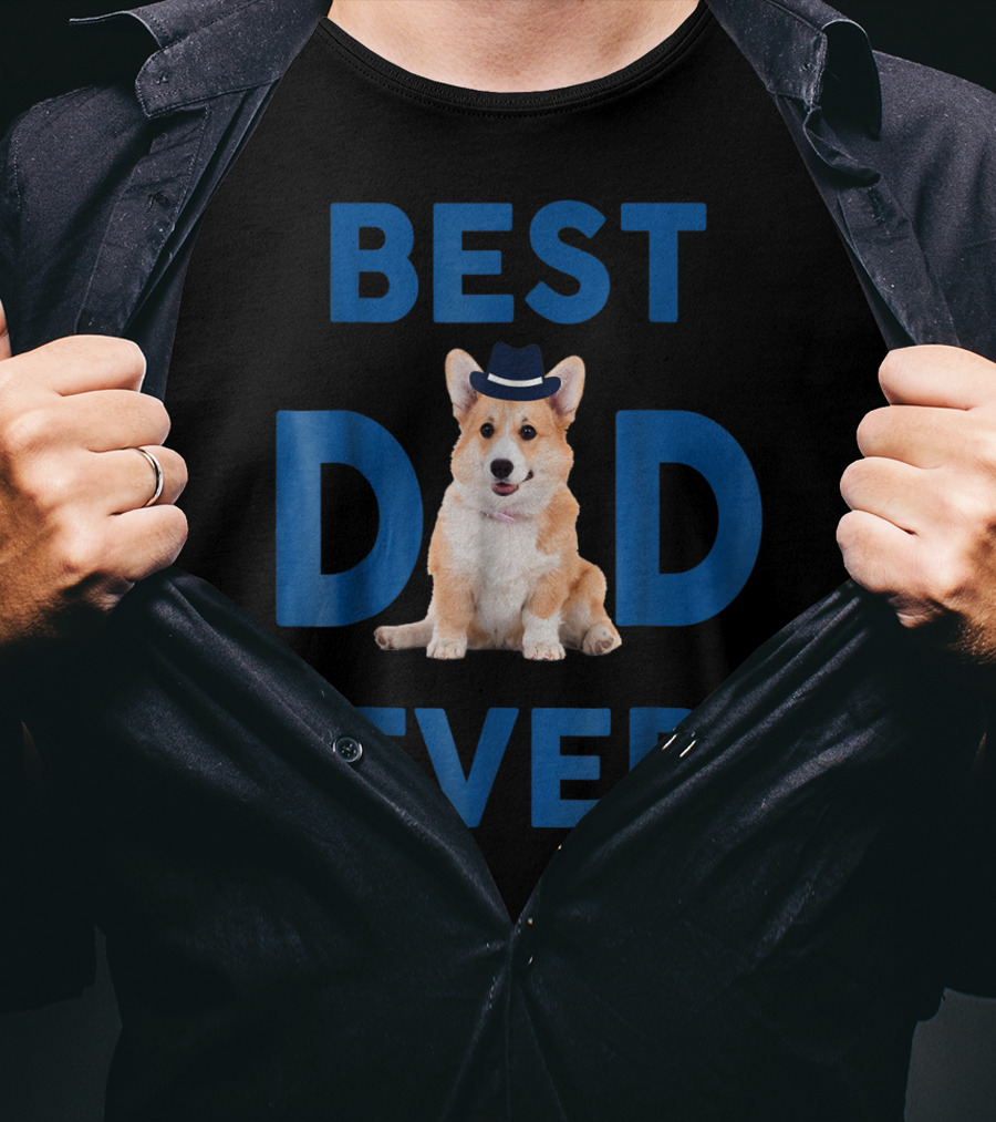 Best Dad Ever Corgi Pup Wearing Hat T-Shirt