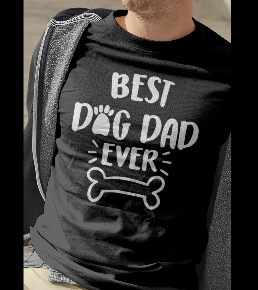 Best Dog Dad Ever Paw Print Bone T-Shirt