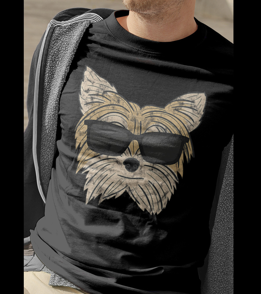 Cool Yorkie Sunglasses Yorkie Poo Dog Face With Shades T-Shirt