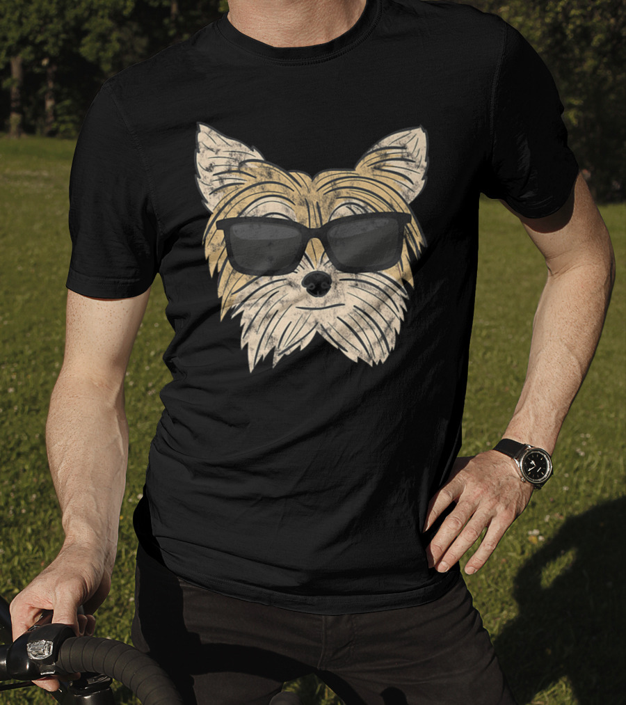 Cool Yorkie Sunglasses Yorkie Poo Dog Face With Shades T-Shirt