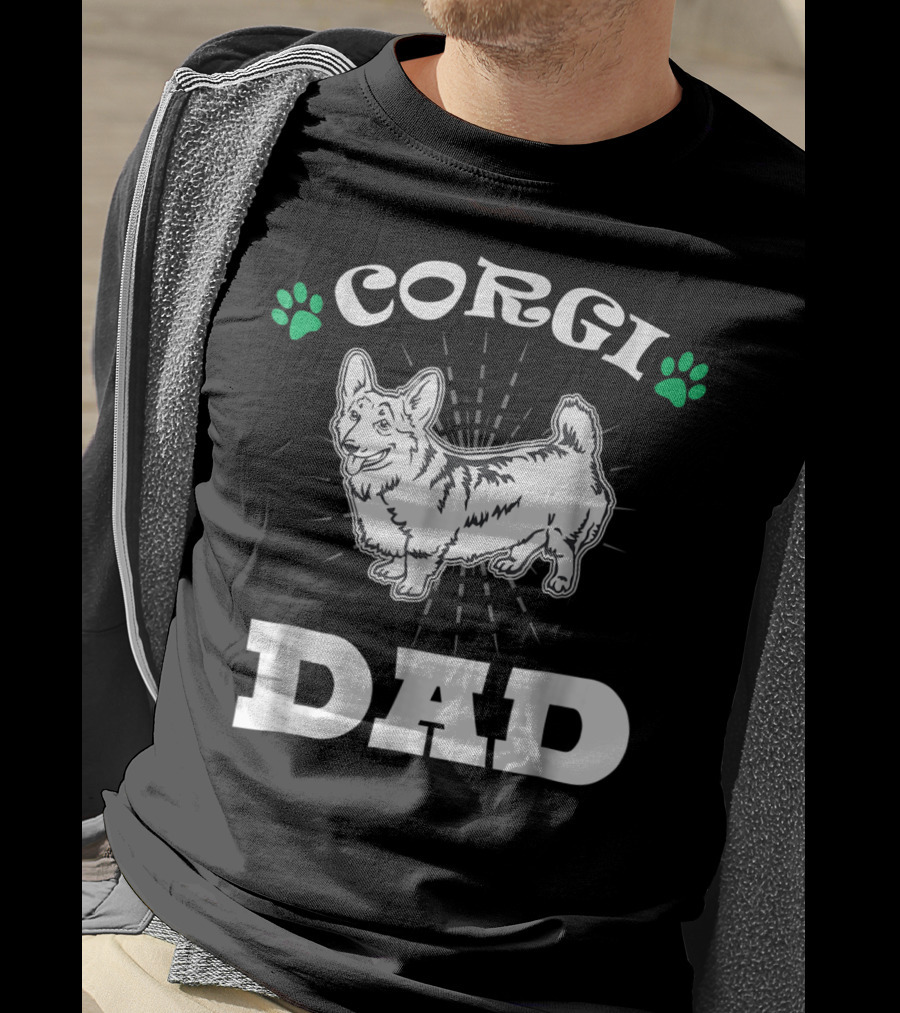 Corgi Dad Funny Colorful Dog 90s Paw Prints T-Shirt