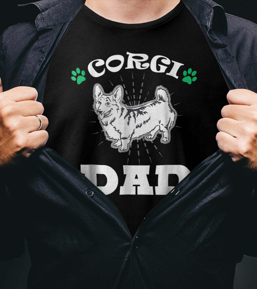 Corgi Dad Funny Colorful Dog 90s Paw Prints T-Shirt