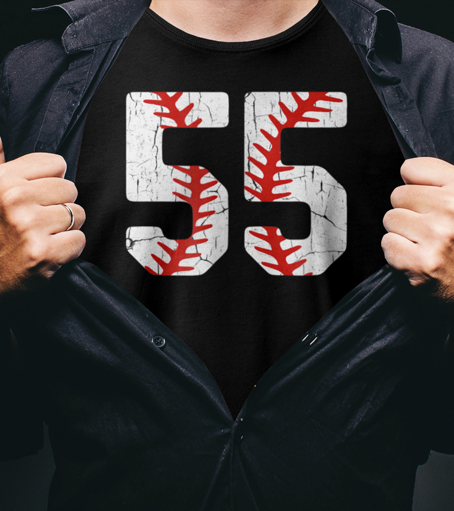Baseball Player Jersey Number 55 Proud Baseball MOM DAD38 T-Shirt