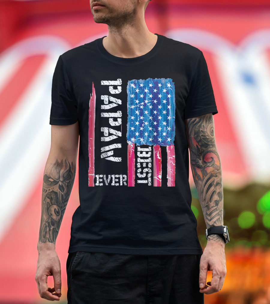 Best Papaw Ever Distressed American Flag Vertical Text and Stars T-Shirt